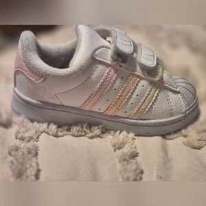 Adidas Kids White Sneakers with Pastel Stripes